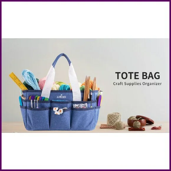 Large Craft Organizer Tote Bag with 16 Pockets for Storage & Travel